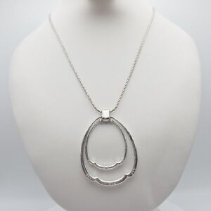 BRIGHTON 'In Bloom' Necklace Concentric Teardrops Silver Plate Wheat‎ Chain 18"